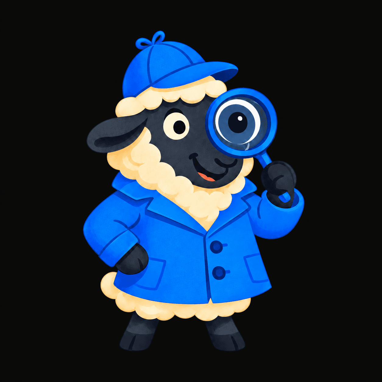 Baarely’s sheep detective looking through a magnifying glass
