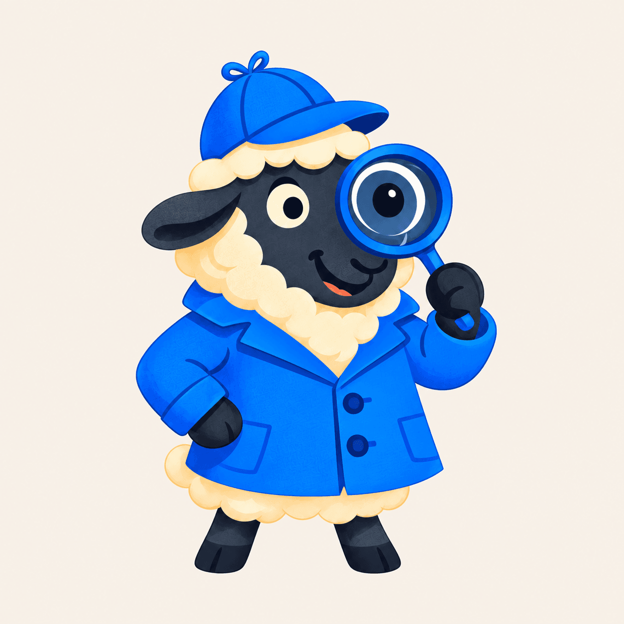Baarely’s sheep detective looking through a magnifying glass